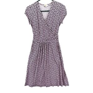 Boden Dress Womens 4 Pink Floral Short Sleeve Faux Wrap Fit Flare Knee Length